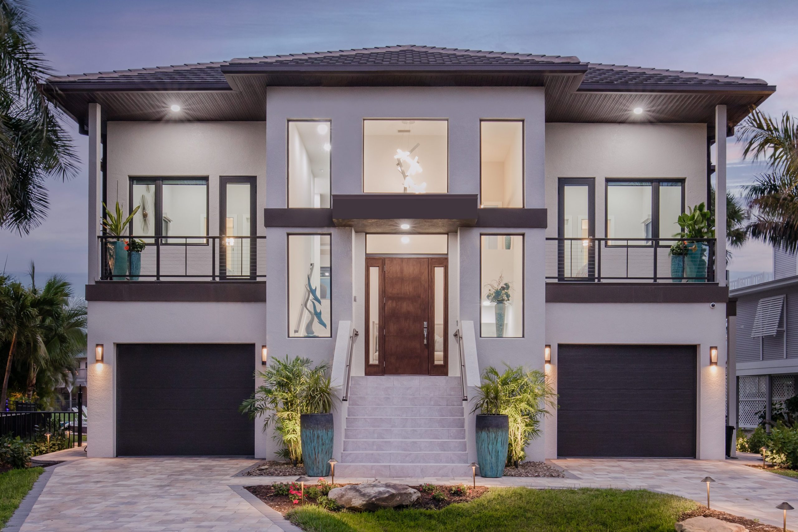 Exterior of a Fort Myers Beach Custom Home built by Aubuchon Homes along the Back Bay.