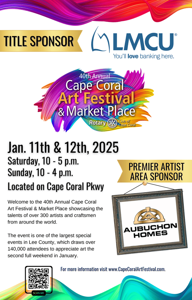 Aubuchon Homes will be the premier artist area sponsor at the 40th Annual Cape Coral Art Festival & Market Place on January 11th and 12th in Cape Coral, Florida.